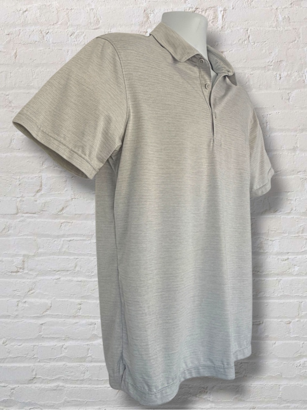 Zella Men’s M Performance Polo short sleeve- Light Gray Sage Micro Stripe - Picture 6 of 10